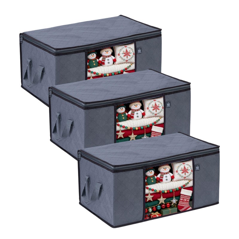 VENO 3 Pack Extra Large Clothes Blanket Storage Bag, Christmas Ornament Storage Container Bins for Holiday Decor for Comforters Bedding, Foldable with Sturdy Zipper, Handle, Clear Window (24 Gallon) - Image 1